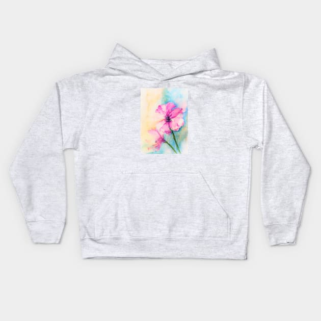 Pink Flowers Watercolor Abstract Kids Hoodie by Tstafford